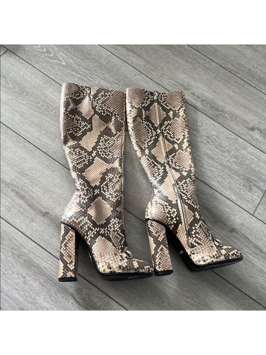 Gucci Snake-Print Over-the-Knee Boot horsebit hardware Brown Taupe size 37.5/ 7 - Picture 13 of 14